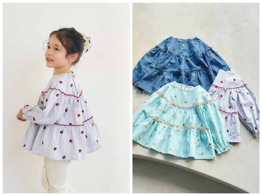 日本童裝 apres les cours 刺繡花邊上衣 80-140cm 女童款 春季 TOPS