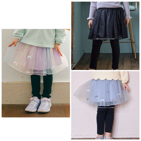 日本童裝 aF#a325 蝴蝶結薄紗短裙 90-140cm 女童款 冬季 SKIRTS