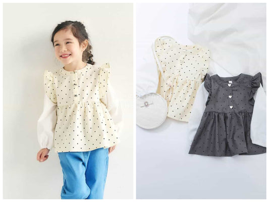 日本童裝 apres les cours 假兩件荷葉邊上衣 80-140cm 女童款 春季 TOPS