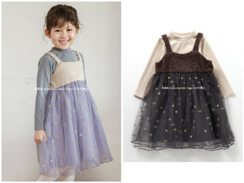 日本童裝 BR#22EE 閃閃星星刺繡兩件套裝 80-140cm 女童款 冬季 TOPS DRESSES