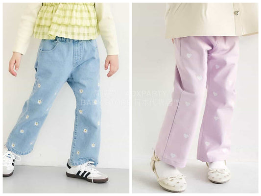 日本童裝 apres les cours 刺繡圖案長褲 80-140cm 女童款 春季 PANTS