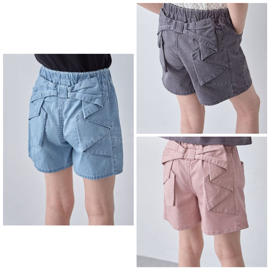 日本童裝 aF#a325 後蝴蝶結短褲 110-160cm 女童款 夏季 PANTS