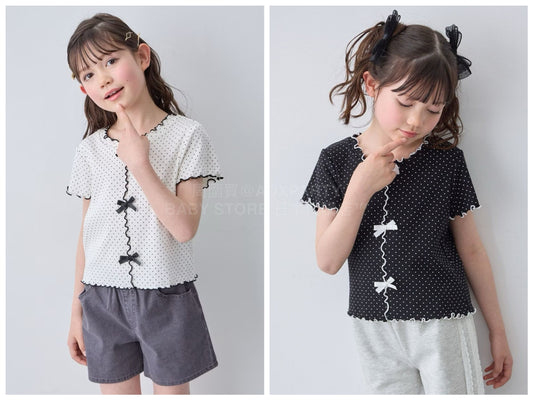日本童裝 aF#a325 波點蝴蝶結上衣 110-160cm 女童款 夏季 TOPS