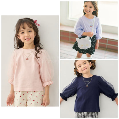 日本童裝 aF#a325 薄紗七分袖上衣 100-150cm 女童款 夏季 TOPS