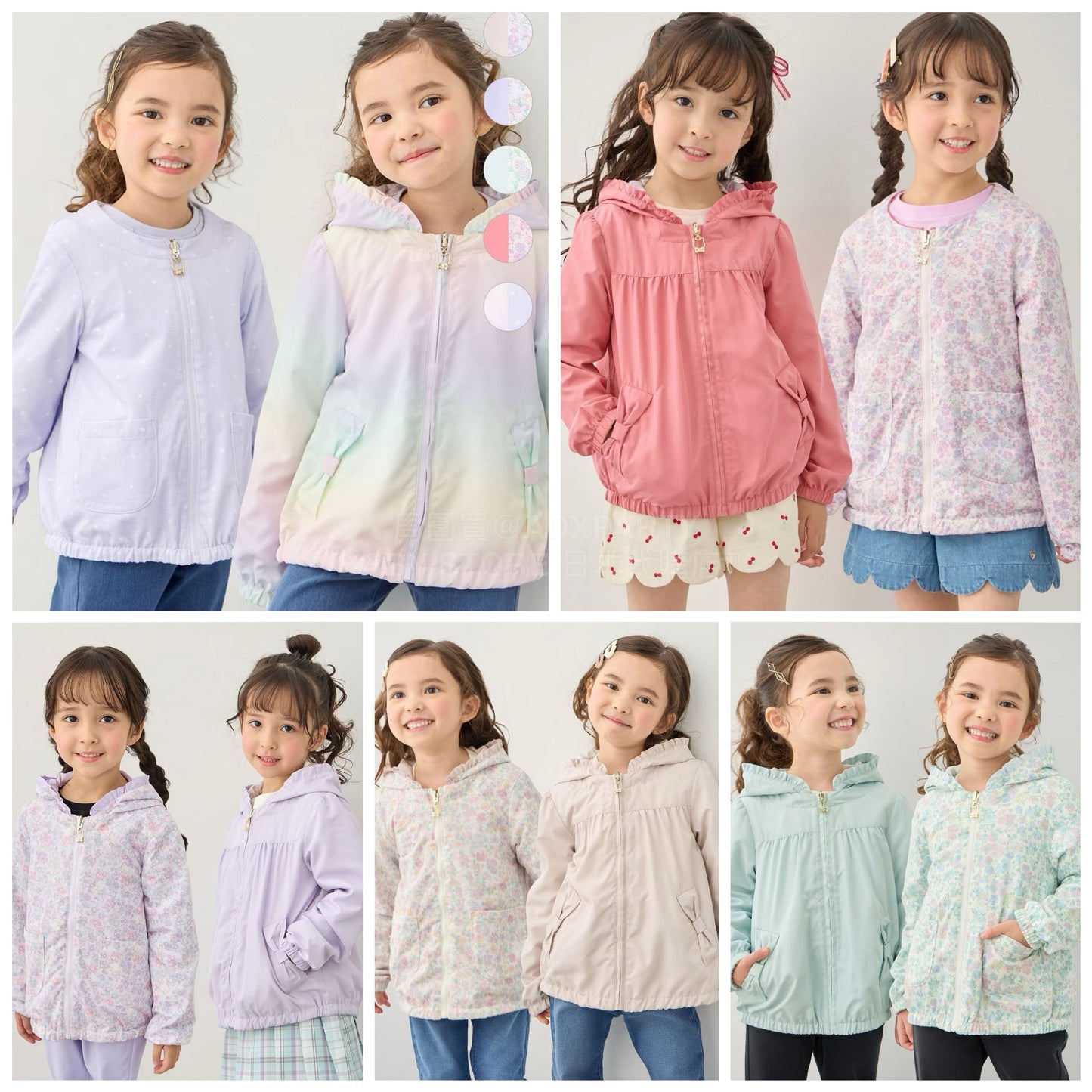 日本童裝 aF#a325 2Way 防水系列 雙面兩著 帽可拆 花邊風褸 100-150cm 女童款 春季 OUTERWEAR