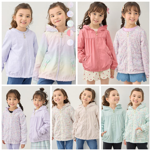 日本童裝 aF#a325 2Way 防水系列 雙面兩著 帽可拆 花邊風褸 100-150cm 女童款 春季 OUTERWEAR