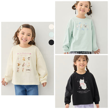 日本童裝 aF#a325 貓貓印花上衣 90-150cm 女童款 春季 TOPS