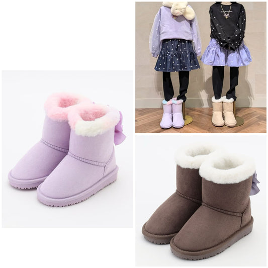 日本直送 aF#a325 蝴蝶結裝飾毛毛雪靴 16-22cm 鞋系列 其他品牌