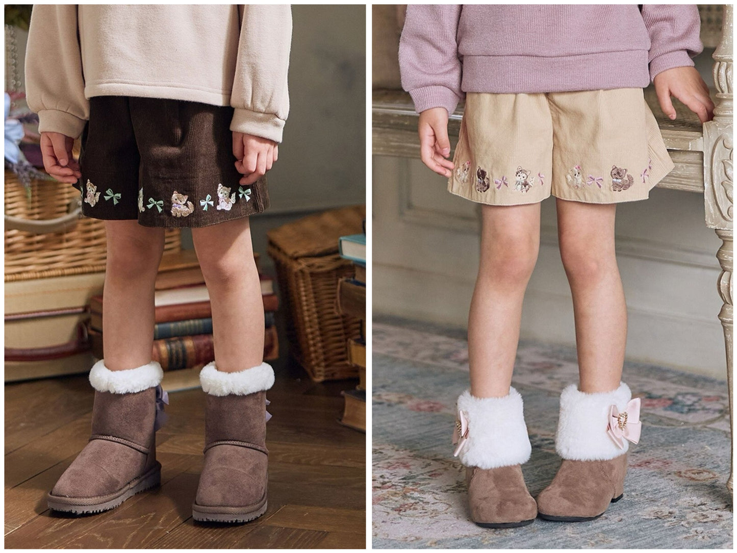 日本童裝 aF#a325 貓咪刺繡燈芯絨短褲 110-160cm 女童款 冬季 PANTS