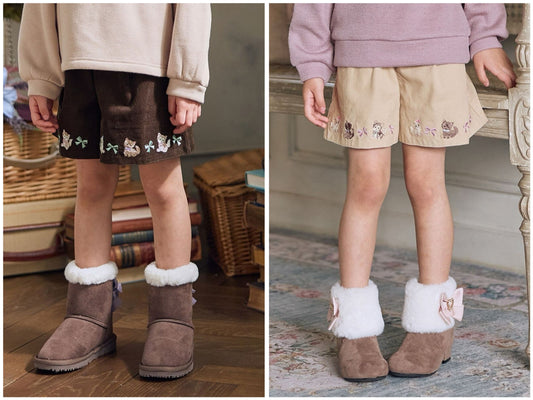 日本童裝 aF#a325 貓咪刺繡燈芯絨短褲 110-160cm 女童款 冬季 PANTS