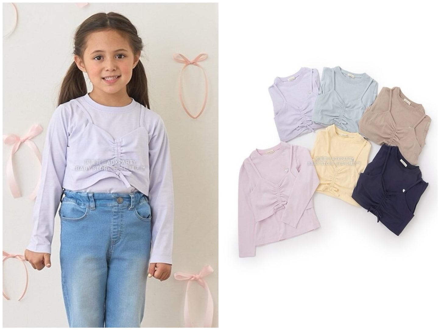 日本童裝 Ly# mine [柔軟棉] 吊帶背心&簡約上衣兩件套裝 100-150cm 女童款 秋季 TOPS