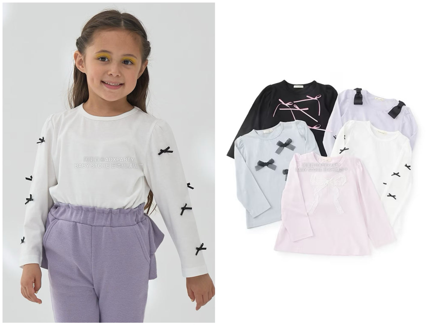 日本童裝 Ly# mine [柔軟棉] 蝴蝶結長袖上衣 100-150cm 女童款 秋季 TOPS