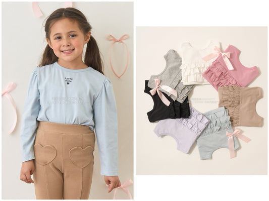日本童裝 Ly# mine 2Way 雙面兩著【柔軟棉】花邊上衣 100-150cm 女童款 秋季 TOPS