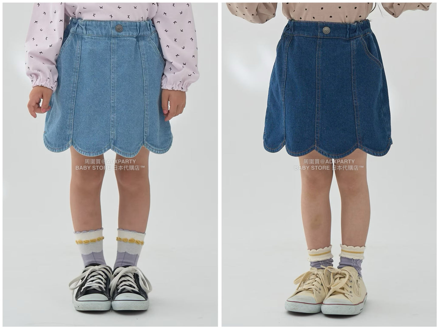 日本童裝 Ly# mine 彈性牛仔扇貝邊裙褲 100-150cm 女童款 秋季 PANTS