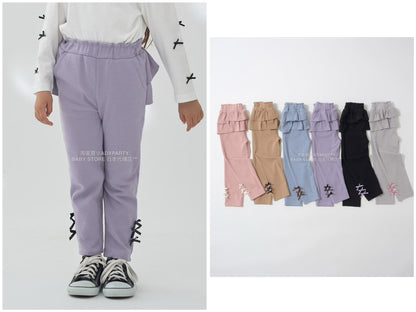 日本童裝 Ly# mine 後背荷葉邊蝴蝶結長褲 100-140cm 女童款 秋季 PANTS