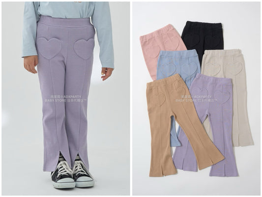 日本童裝 Ly# mine 心型口袋下擺開衩喇叭長褲 100-140cm 女童款 秋季 PANTS
