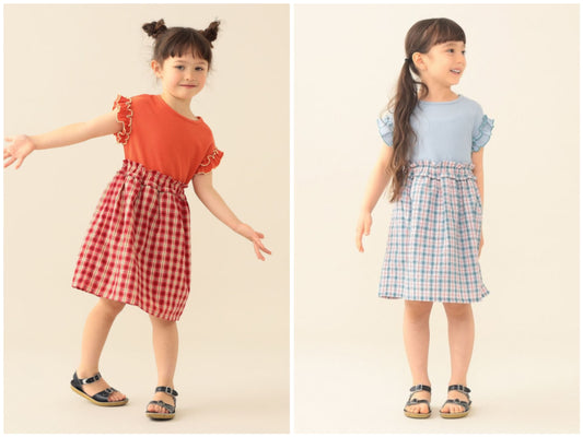 日本童裝 BE#AMS mini 華夫紋拼接連身裙 90-140cm 女童款 夏季 DRESSES