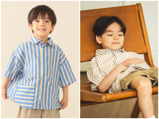 日本童裝 BE#AMS mini 條紋襯衫 90-140cm 男童款 夏季 TOPS