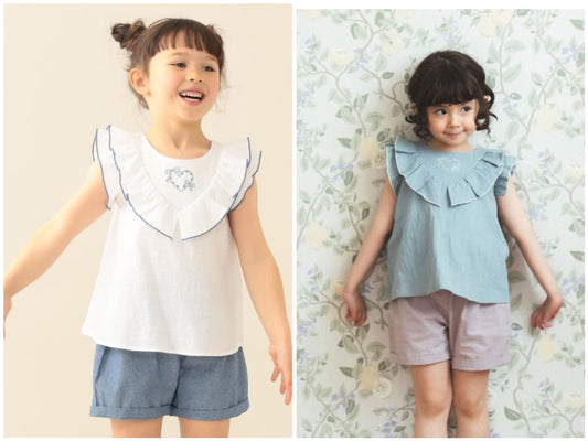 日本童裝 BE#AMS mini 刺繡荷葉邊上衣短褲兩件套裝 90-150cm 男童款 夏季 TOPS PANTS