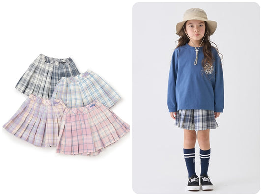 Japanese children's clothing mini#ML plaid pleated skirt pants 90-140cm girls spring and summer PANTS 