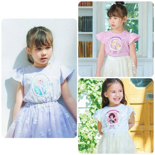 Japanese children's clothing aF#a325 x Disney Princess sequin top 100-140cm girls summer TOPS 