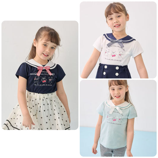 Japanese children's clothing aF#a325 sailor collar top 110-160cm girls summer TOPS 