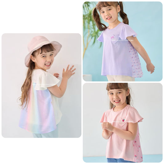 Japanese children's clothing aF#a325 spliced elegant top 90-160cm girls summer TOPS 
