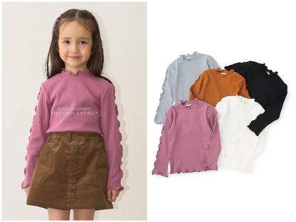 日本童裝 Ly# mine 木耳邊高領上衣 100-150cm 女童款 秋季 TOPS
