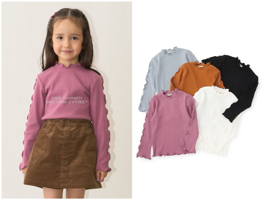 日本童裝 Ly# mine 木耳邊高領上衣 100-150cm 女童款 秋季 TOPS