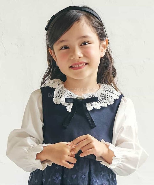 日本童裝 apres les cours 蕾絲領緞帶襯衫 90-130cm 女童款 春季 TOPS 面試/宴會/表演