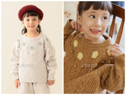 日本童裝 BEAMS mini 花卉針織毛衣 90-140cm 女童款 秋冬季 TOPS