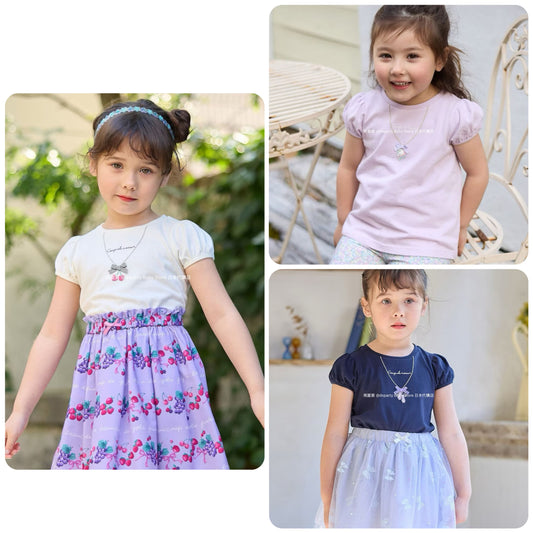 Japanese children's clothing aF#a325 necklace pattern short-sleeved top 90-160cm girls summer TOPS 