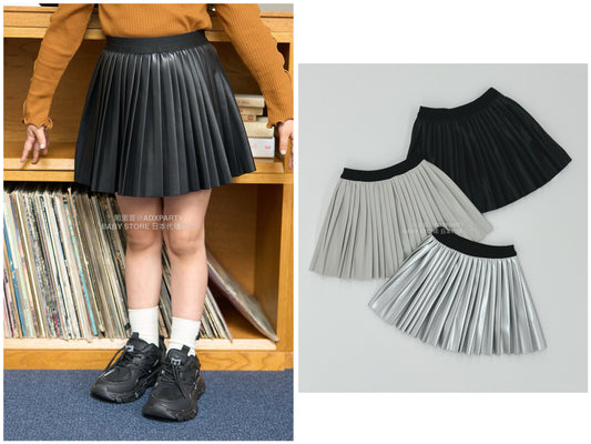 日本童裝 Ly# mine 【軟合成皮革】百褶裙 110-150cm 女童款 秋季 SKIRTS