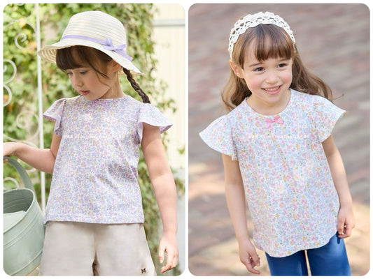 Japanese children's clothing aF#a325 floral short top 90-140cm girls summer TOPS 