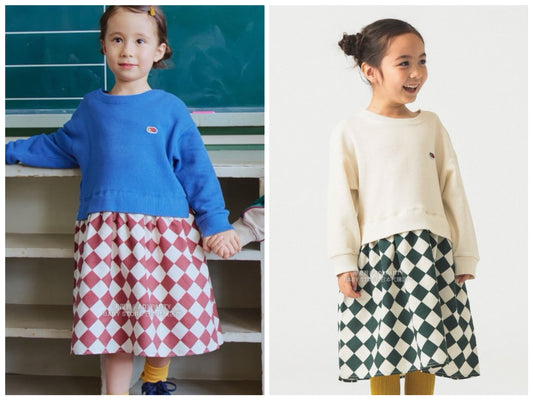 日本童裝 B:MING by BEAMS 【別注版】FRUIT OF THE LOOM 拼接連身裙 100-130cm 女童款 秋冬季 DRESSES