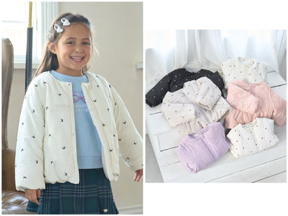 日本童裝 Ly# mine 刺繡無領夾棉抓毛外套 100-150cm 女童款 冬季 (適合初秋、香港平均溫度、寒冷天氣）OUTERWEAR 