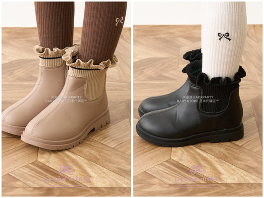 日本直送 Lycee mine 荷葉邊羅紋側拉鍊短靴 18-21cm 鞋系列 其他品牌