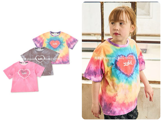 Japanese children's clothing X-girl Stages heart-shaped tie-dye top 80-140cm girls summer TOPS 