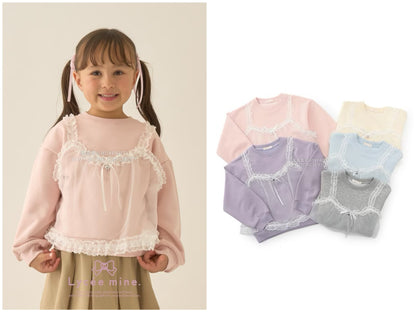日本童裝 Ly# mine 吊帶薄紗拼接衛衣 100-150cm 女童款 冬季 TOPS