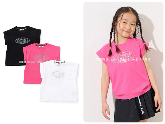 Japanese children's clothing X-girl Stages rhinestone print top 90-140cm girls summer TOPS 