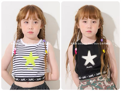 Japanese children's clothing X-girl Stages striped short vest 90-140cm girls summer TOPS 