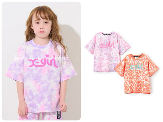 Japanese children's clothing X-girl Stages tie-dye print top 80-140cm girls summer TOPS 