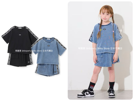 Japanese X-girl Stages Denim Two-Piece Set (80-140cm) for Girls (Summer TOPS PANTS) 