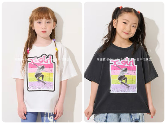 Japanese children's clothing X-girl Stages skateboard girl print top 90-140cm girls summer TOPS 