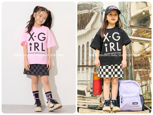 Japanese X-girl Stages Casual Two-Piece Set (90-140cm) for Girls (Summer TOPS SKIRTS) 