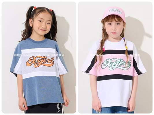Japanese children's clothing X-girl Stages contact cool color block logo print top 80-140cm girls summer TOPS 