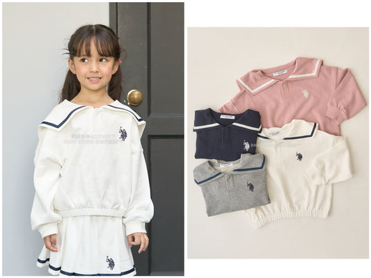 日本童裝 Ly# mine x US POLO ASSN. 水手刺繡領衛衣 100-150cm 女童款 冬季 TOPS