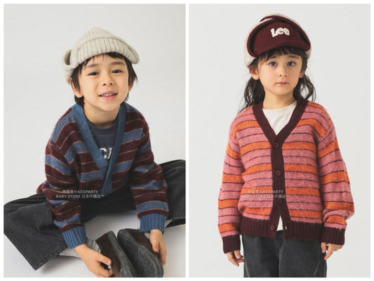 日本童裝 B:MING by BEAMS 毛茸茸條紋外套 90-140cm 男童款/女童款 秋冬季 OUTERWEAR 聖誕紅/新年紅