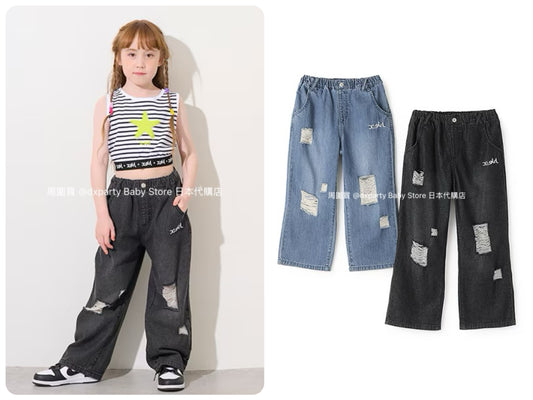 Japanese children's clothing X-girl Stages ripped jeans 110-140cm girls summer PANTS 