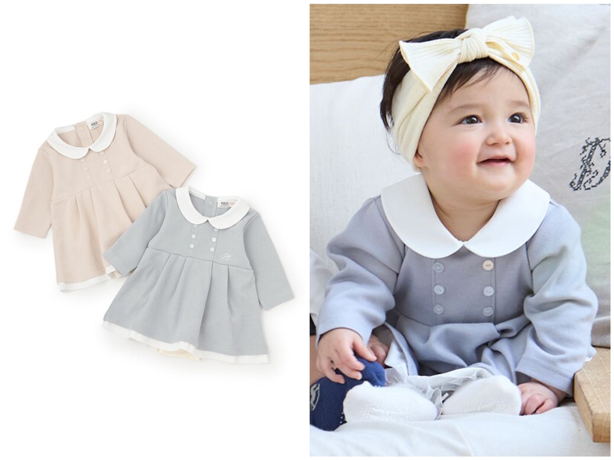 日本童裝 pe#main x POLO 優雅風格連衣 70-80cm 女童款 初生嬰兒 春季 Jumpsuit